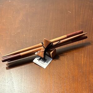 Set of 2 Ten Thousand Villages Wooden Chopsticks with Holder - NWT